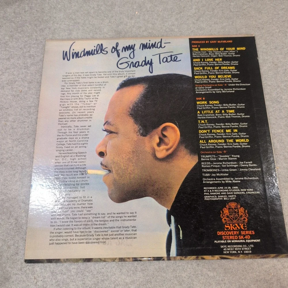 Grady Tate Windmills of My Mind Vinyl LP Skye Records SK-4D Stereo 1968 Jazz - Picture 2 of 6